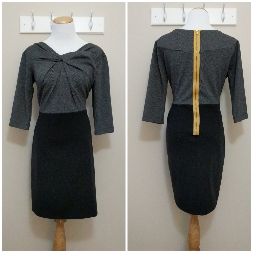 Grey and black knot front knit dress